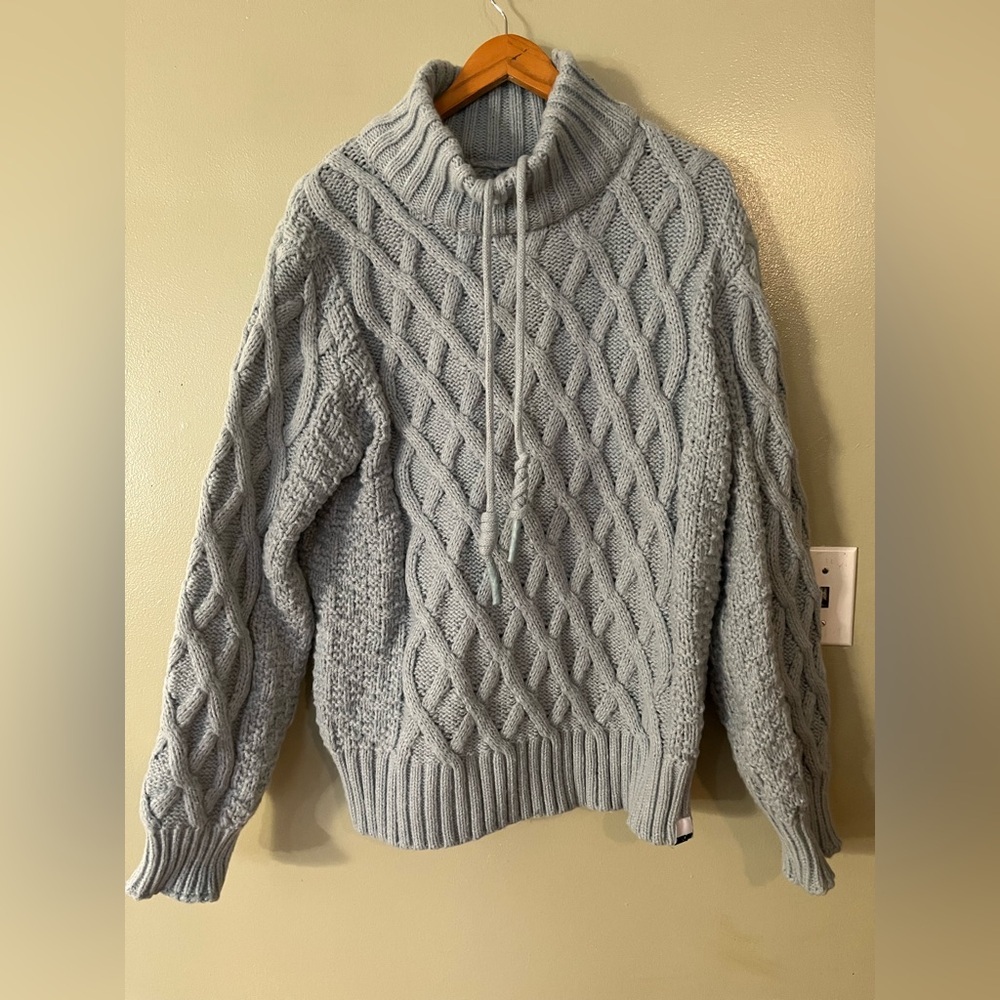 Theory Wear Cable Knit Turtleneck Sweater Fisherman Nylon Mint L